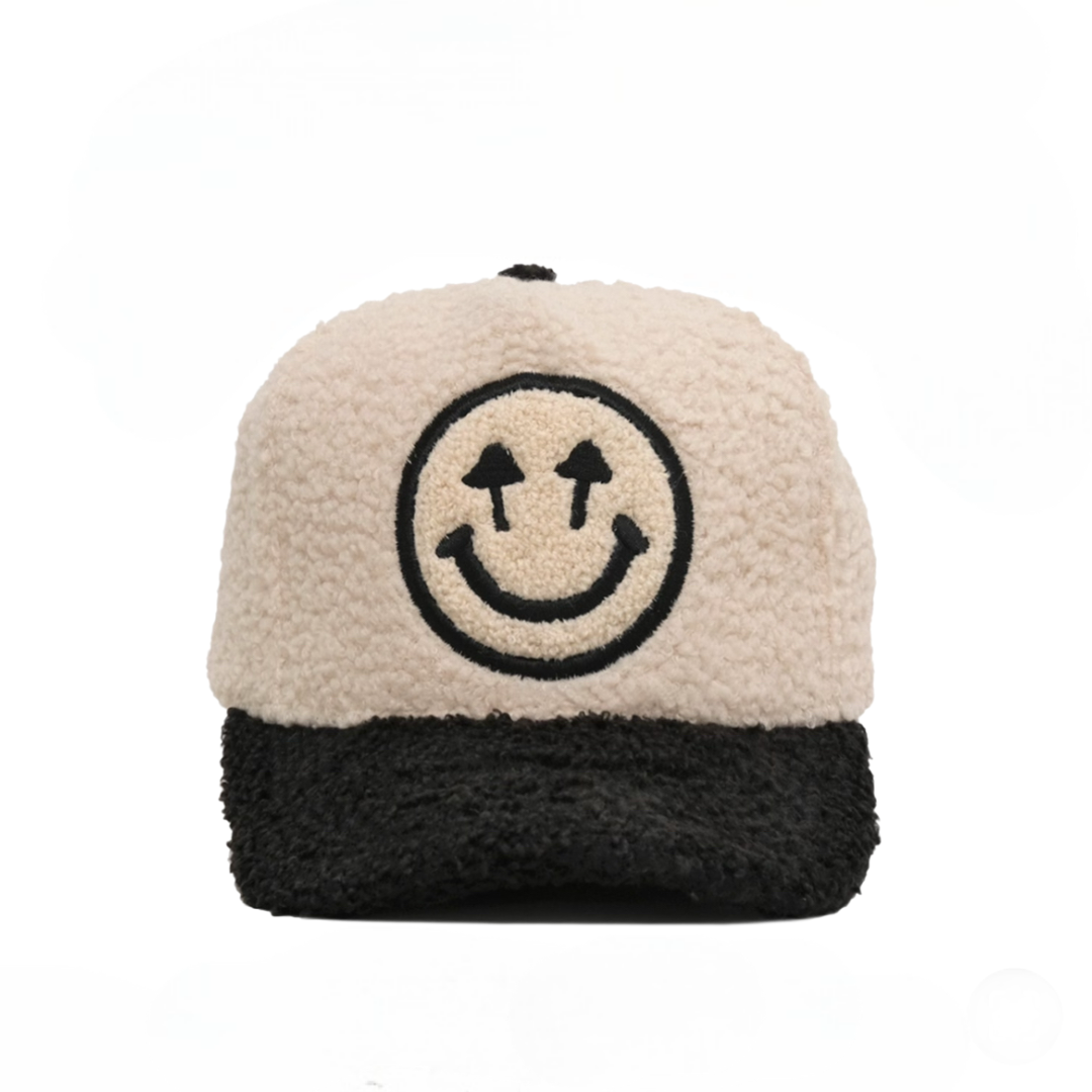HAPPY CAPS Sherpa Logo Snapback - Bone/Black