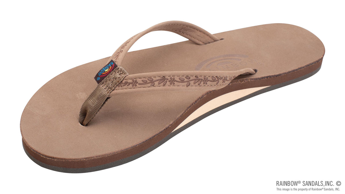 Rainbow Las Flores - Single Layer Premier Leather with a Floral 1/2" Narrow Strap