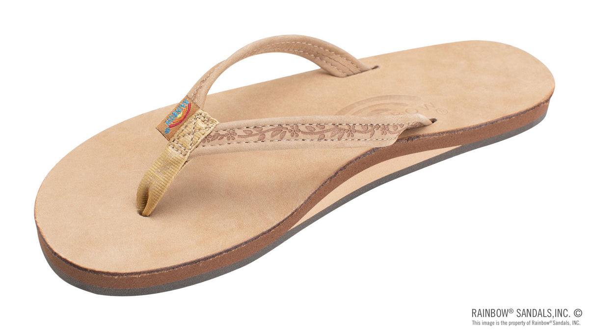 Rainbow Las Flores - Single Layer Premier Leather with a Floral 1/2" Narrow Strap
