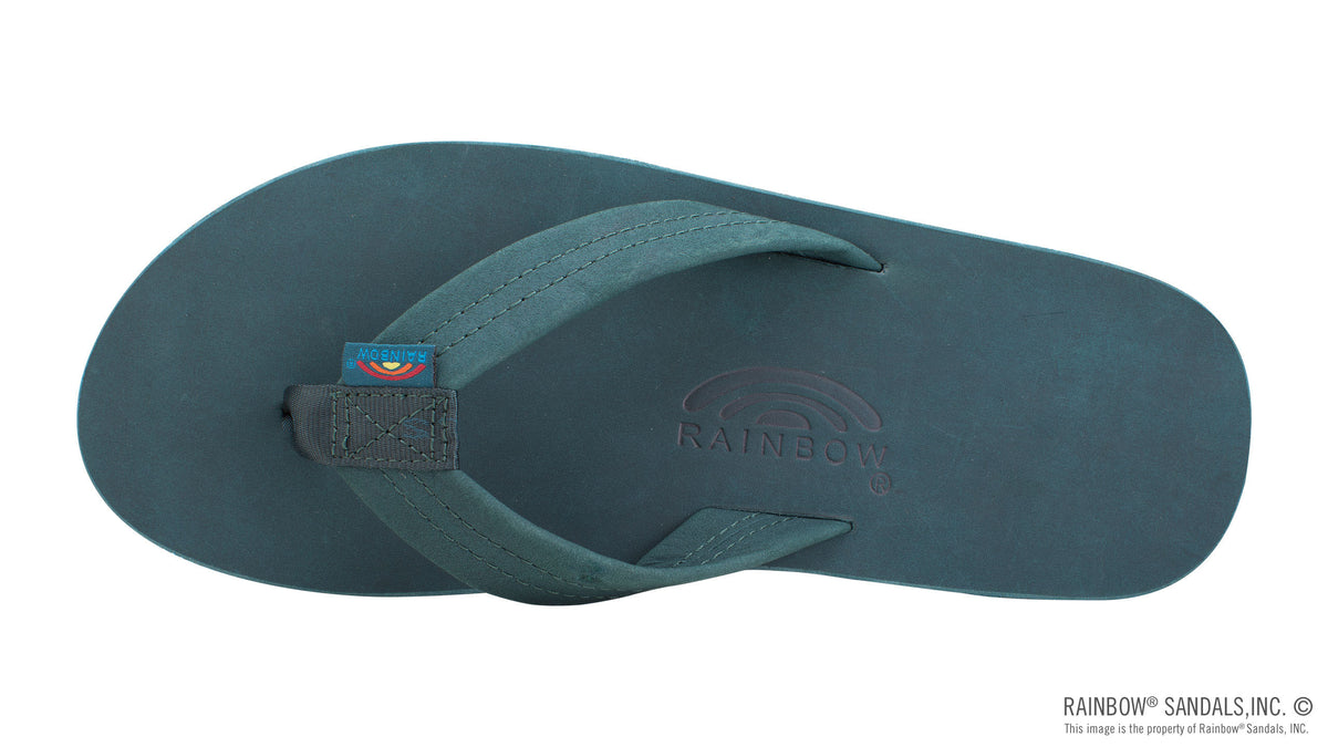 Rainbow Sandals Men&#39;s - Single Layer Leather- 1&quot; Strap - Turquoise/Grey