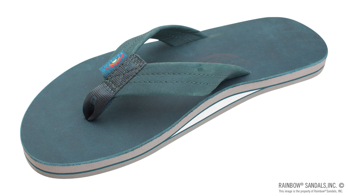 Rainbow Sandals Men&#39;s - Single Layer Leather- 1&quot; Strap - Turquoise/Grey