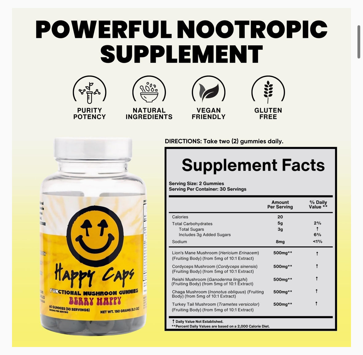 Happy Caps Functional Mushroom Gummies  (21+ over)