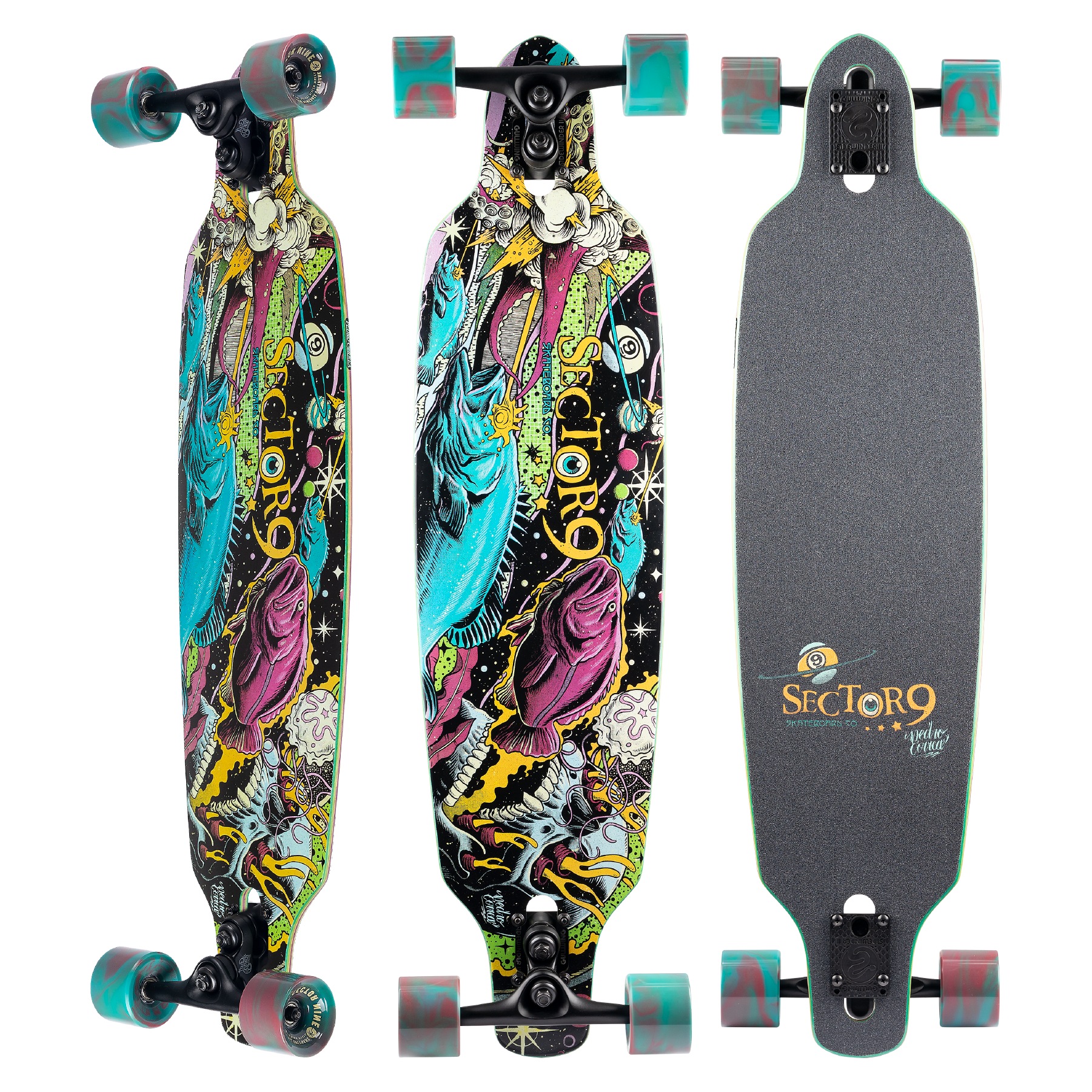 Sector 9 スケートボード グラフィックデザイン Sector 9 Fractal Battle Skateboard - Sunny Smith LLC