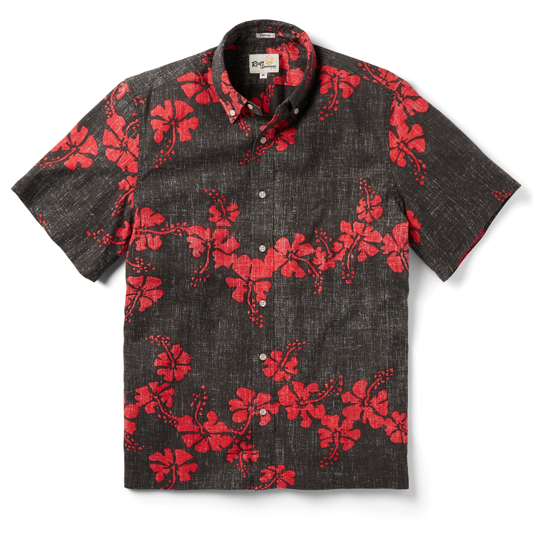 REYN SPOONER 50TH STATE FLOWER BUTTON UP-BLACK