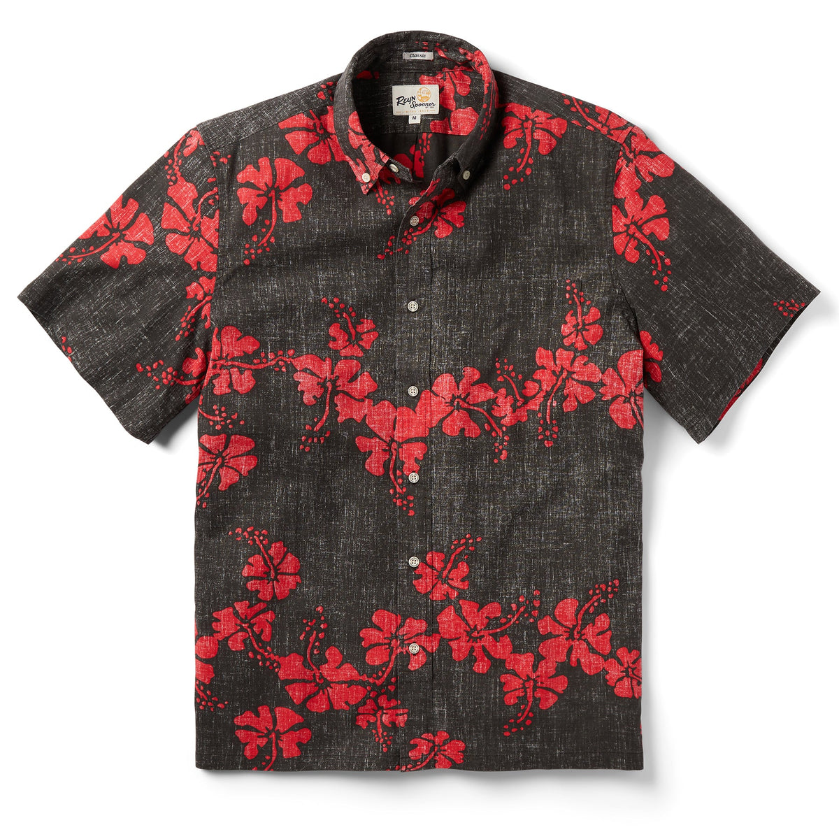 REYN SPOONER 50TH STATE FLOWER BUTTON UP-BLACK