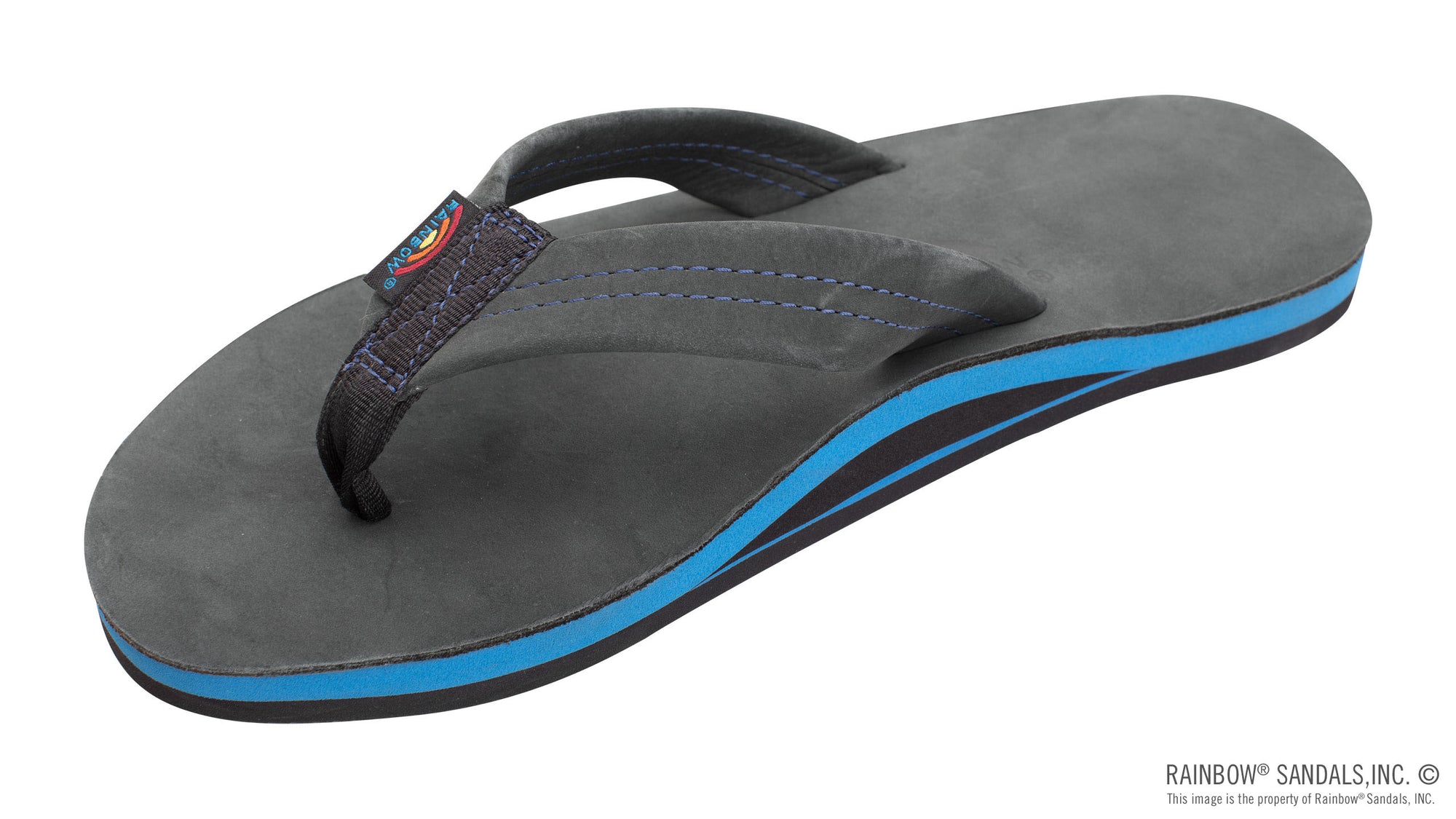 Rainbow Sandals Men's Premier Blues - Single Layer - 1" Strap - Black/Blue Sunny Smith LLC