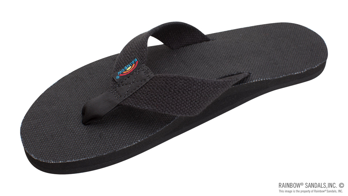 Rainbow Sandals Men&#39;s Single Layer Hemp - 1&quot; Strap - Black Sunny Smith LLC