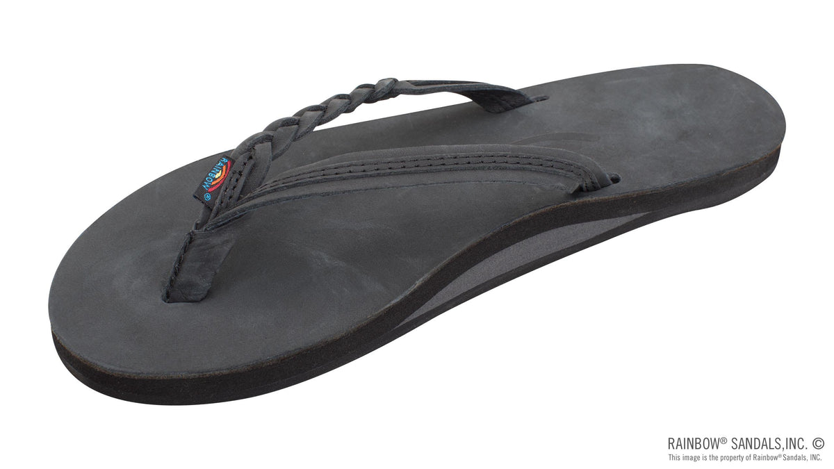 Rainbow Sandals Women&#39;s Flirty Braidy - Single Layer - 1/2&quot; Braided Strap - Black Sunny Smith LLC