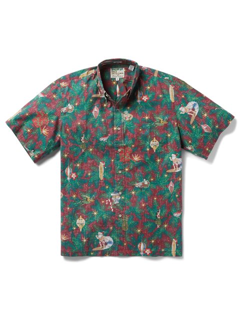 Reyn Spooner Hawaiian Christmas 2022 deep red button front Sunny Smith LLC