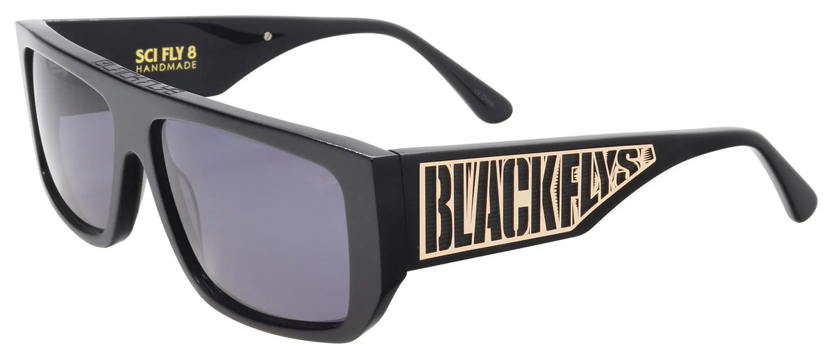 Sci Fly 8 Limited Edition Shiny Black/ Gold Logo w/ Smoke Polarized Lens Sunglasses